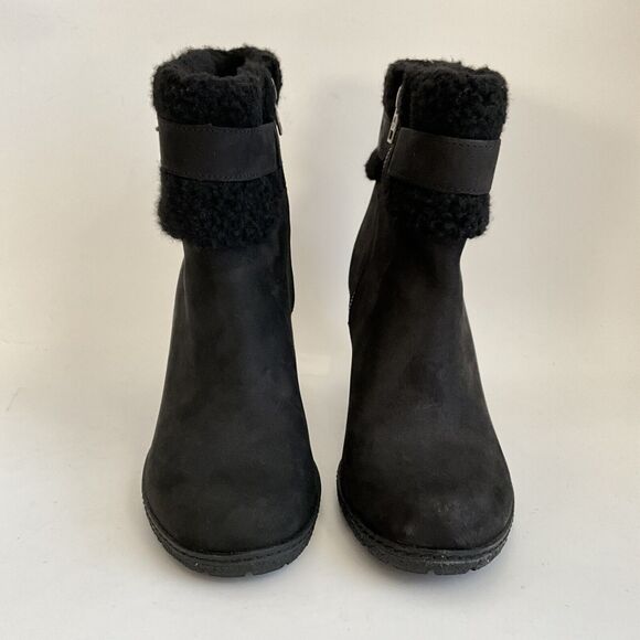 Timberland Leather Ortholite Faux Fur Cuff Buckle Bootie Black 8.5 - Picture 4 of 12